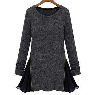 Long-sleeve Zip-detail Panel Top