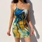 One-shoulder Strap Print Mini Bodycon Dress