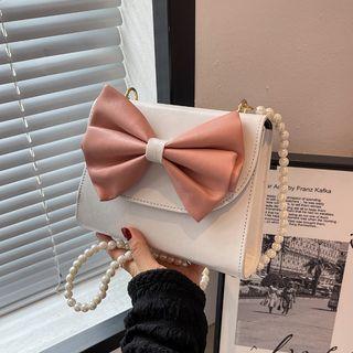 Faux Leather Flap Bow Crossbody Bag