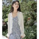Puff-sleeve Ruffle Trim Cardigan White - One Size
