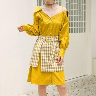 Set: Cold-shoulder Shirtdress + Plaid Skirt
