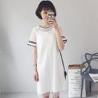 Set: Short-sleeve A-line Dress + Slipdress