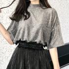 Glittered Short-sleeve T-shirt / Pleated A-line Skirt