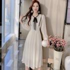 Long-sleeve Bow Lace A-line Dress