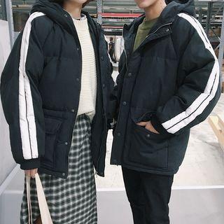 Couple Matching Striped Trim Hooded Padded Coat