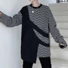 Long-sleeve Herringbone Panel Mock Two Piece Top