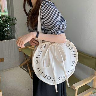 Lettering Round Tote Bag Circle & English - Shoulder Bag - Beige - One Size