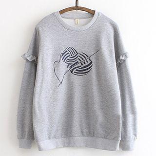 Frill Trim Printed Pullover