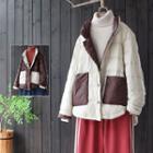 Stand Collar Color Block Buttoned Padded Jacket