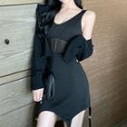 Set: Loose-fit Cardigan + Sleeveless Mesh-panel Dress