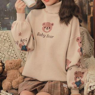 Mock Neck Bear Print Sweater