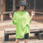 Knot-front Oversized Neon-color T-shirt