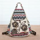 Flower Applique Canvas Backpack Khaki - One Size