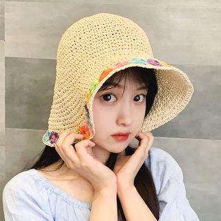 Embroidered Flower Woven Bucket Hat