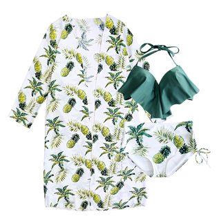 Set: Floral Print Frilled Bikini + Cover-up