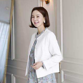 Round-neck Patch-pocket Tweed Jacket