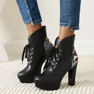 Python Print Panel Platform Chunky-heel Lace-up Short Boots
