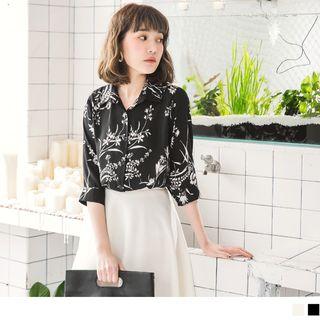 Elbow Sleeve Floral Chiffon Blouse