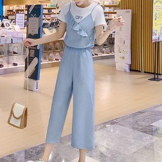 Set: Short-sleeve T-shirt + Spaghetti Strap Jumpsuit