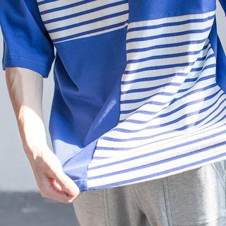 Color-block Stripe Print Short-sleeve Top