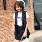 Set: Striped Buttoned Blazer + Mini A-line Skort