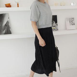 Pleated Maxi Mock Two-piece Dress