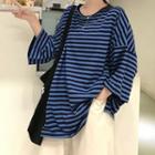 Elbow Sleeve Oversize Striped T-shirt