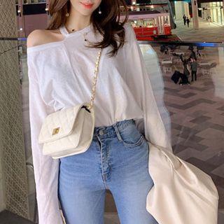 Long-sleeve Asymmetric Cutout T-shirt