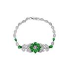 Elegant Temperament Geometric Flower Bracelet With Green Cubic Zirconia 19cm Silver - One Size
