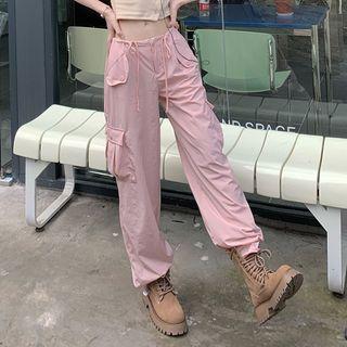 Pocket Detail Harem Pants / Button-up Crop Tank Top