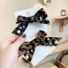 Faux Pearl Leopard Print Bow Hair Tie