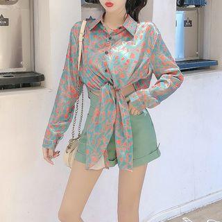 Set: Floral Tie Waist Shirt + Shorts