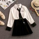 Set: Contrast Trim Shirt + Mini Pleated Skirt