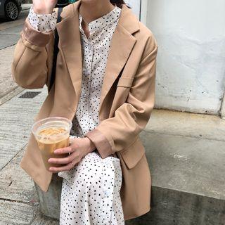 Long-sleeve Dotted Midi Chiffon Dress White - One Size