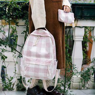 Set: Plaid Backpack + Pouch