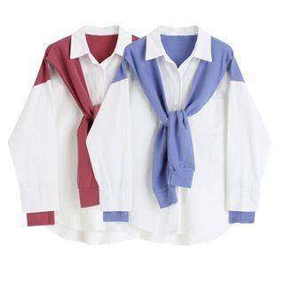 Mock Two Piece Knit Scarf Panel Long-sleeve Shirt