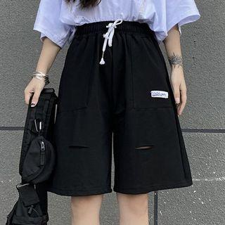 Distressed Straight Leg Sweatshorts