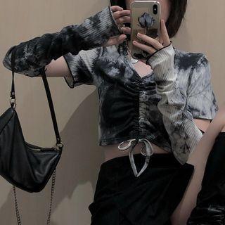 Set: Short-sleeve Tie Dye Top + Arm Sleeves Top - One Size