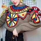 Embroidered Sweater Coffee - One Size