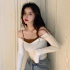 Set: Camisole + Off-shoulder Long-sleeve T-shirt White - One Size