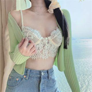 Long-sleeve Knit Cardigan / Sleeveless Lace Top