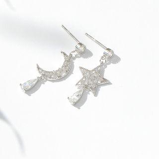 925 Sterling Asymmetric Rhinestone Drop Earring