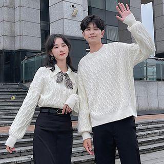 Couple Matching Sweater / Cardigan & Scarf / Floral Print Midi Skirt / Plain Midi Skirt