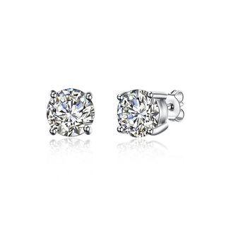 925 Sterling Silver Simple Stud Earrings With Cubic Zircon Silver - One Size