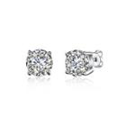 925 Sterling Silver Simple Stud Earrings With Cubic Zircon Silver - One Size