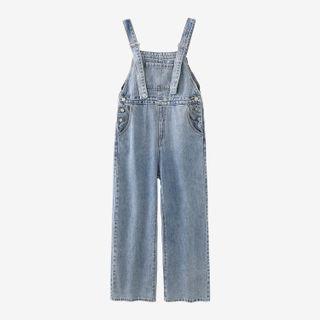 High-waist Washed Straight-cut Jumpsuit Medium Blue - One Size