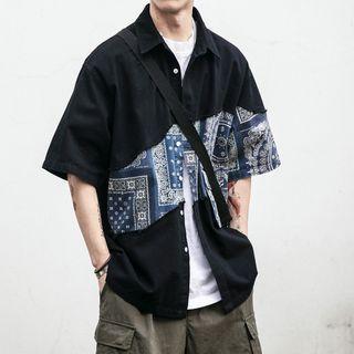 Short-sleeve Paisley Print Panel Shirt