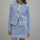 Contrast-trim Cropped Tweed Blazer