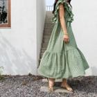 Smocked Ruffled Long Polka-dot Dress