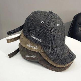 Embroidered Lettering Plaid Baseball Cap